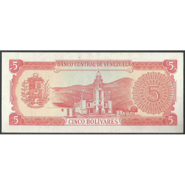 Venezuela 5 Bolivares 21 Sep 1989 J 8 Dig P70b reverso