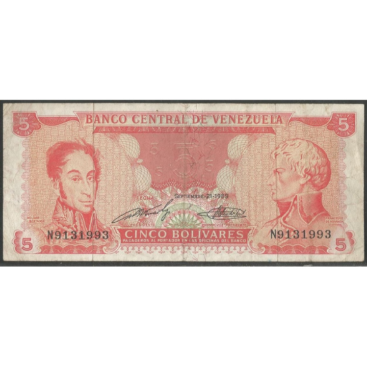 Venezuela 5 Bolivares 21 Sep 1989 N 7 Dig P70a