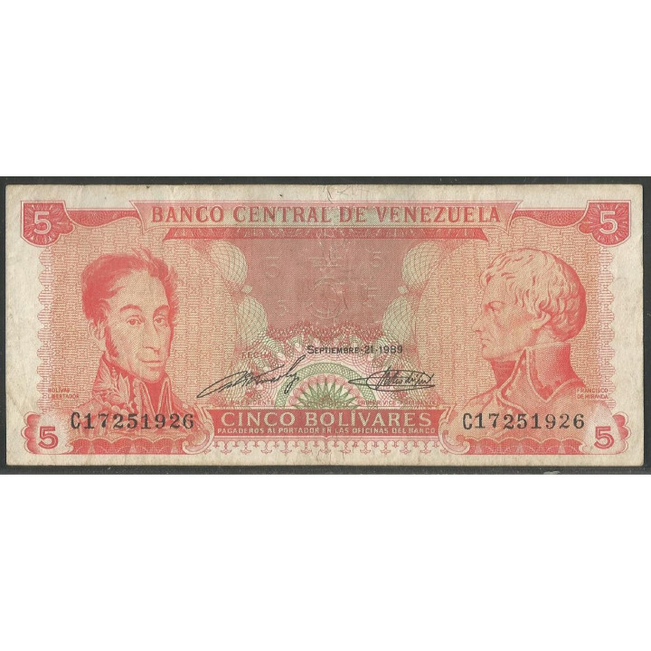 Venezuela 5 Bolivares 21 Sep 1989 C 8 Dig P70b