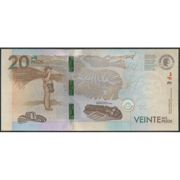 Billete de 20.000 Pesos 26 May 2020 Serie BC BGWNF20- reverso