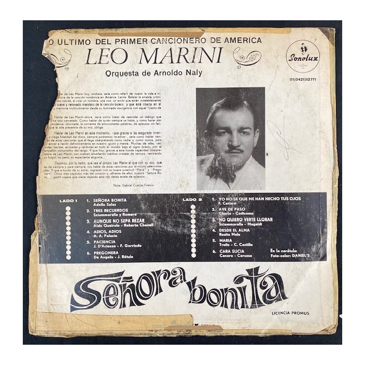 Leo Marini Con La Orquesta De Arnoldo Naly - Colombia reverso