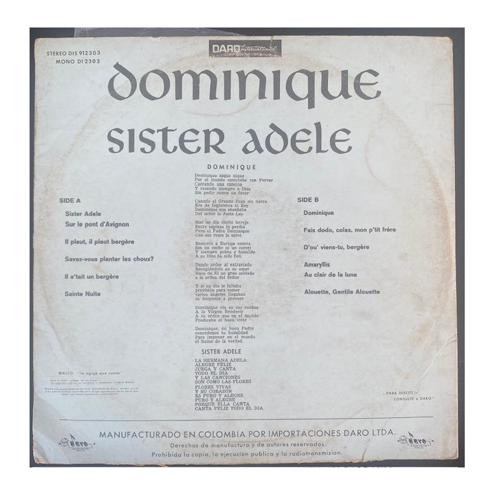Sister Adele Dominique - Colombia reverso
