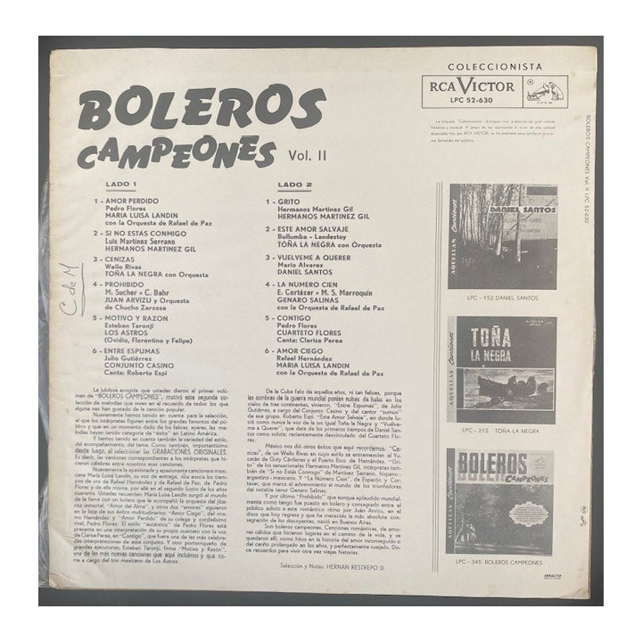 Boleros campeones - Colombia reverso