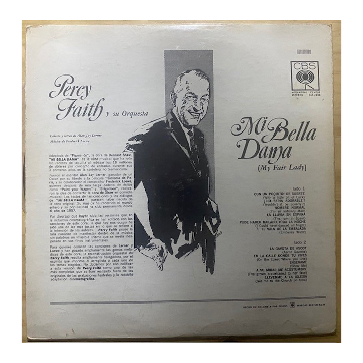 Percy Faith y su orquesta My Fair Lady - Colombia reverso