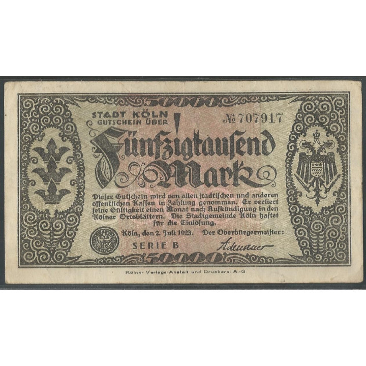 Alemania - Koln 50.000 Mark 2 Jul 1923