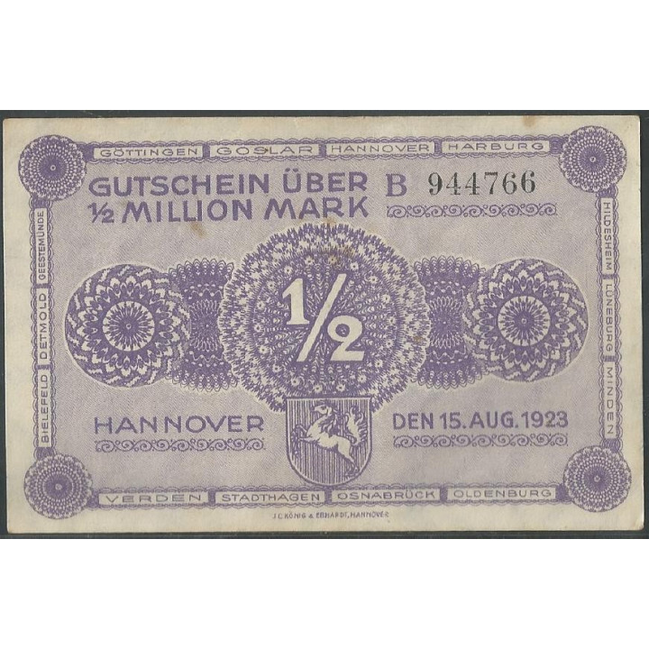 Alemania - Hannover 1/2 Millon Mark 15 Ago 1923