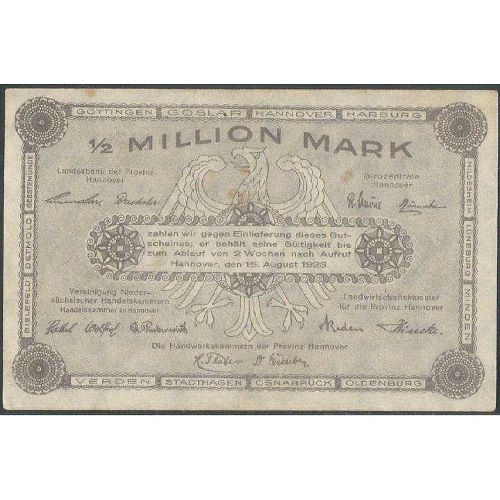 Alemania - Hannover 1/2 Millon Mark 15 Ago 1923 reverso