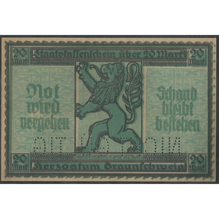Alemania - Braunschweig 20 Mark 15 Oct 1918 reverso
