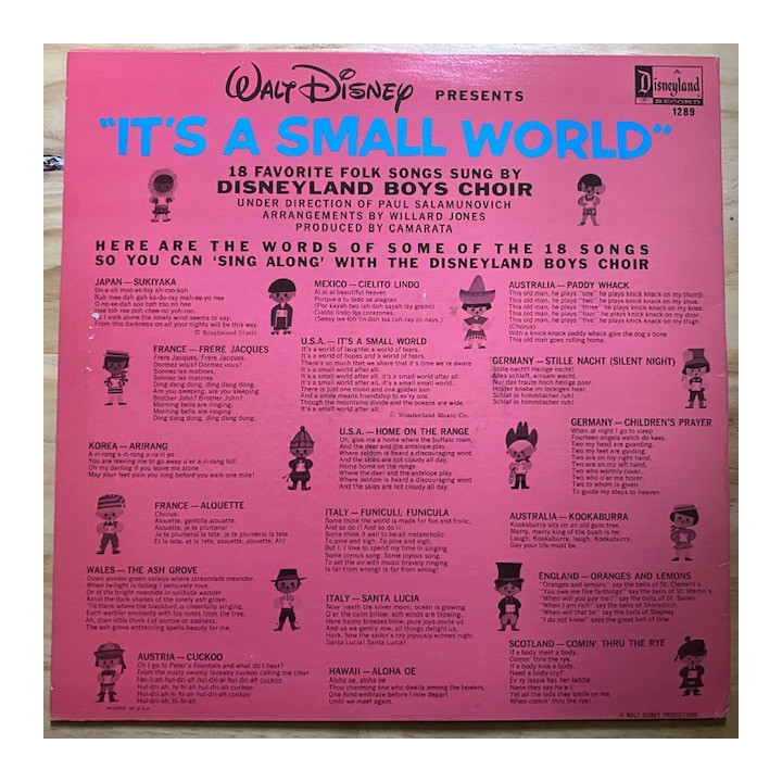 Walt Disney Present It's a small world - Usa reverso