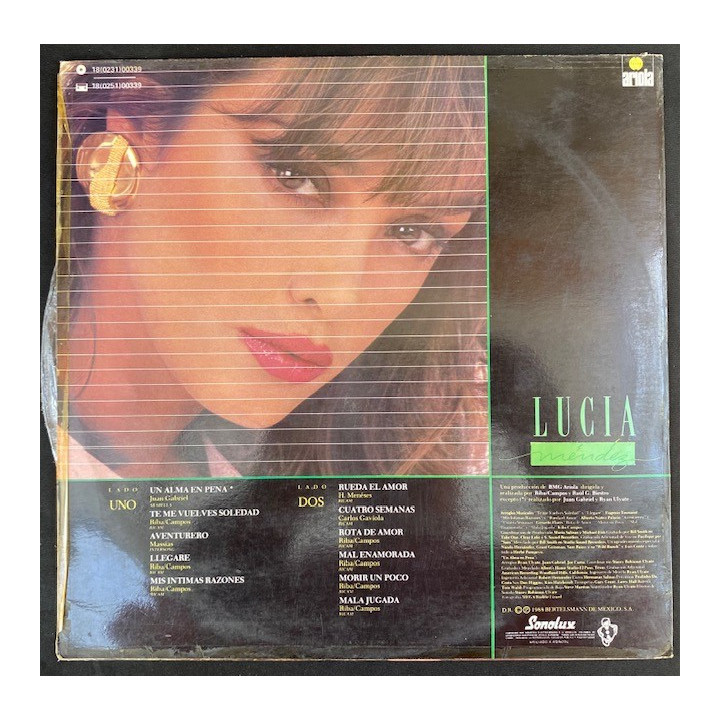Lucia Mendez Mis intimas razones - Colombia 1988 reverso