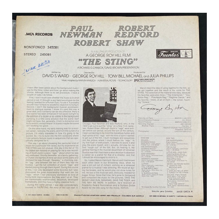 The Sting Banda sonora - Colombia 1974 reverso