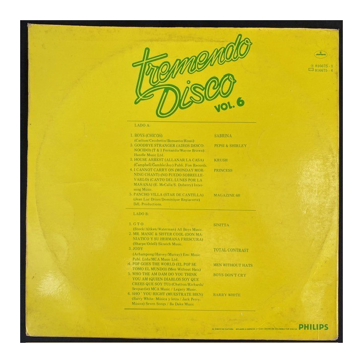 Tremendo Disco Vol. 6 - Colombia 1988 reverso