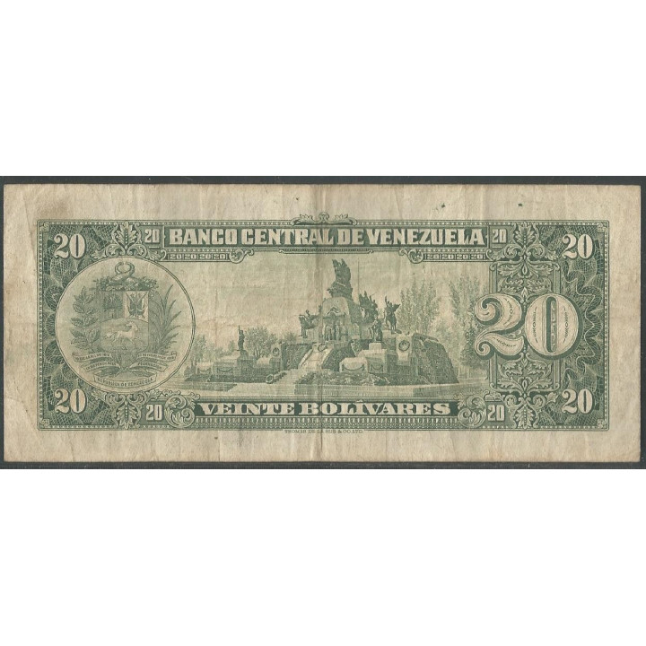 Venezuela 20 Bolivares 10 May 1966 G 7 Dig P43e reverso