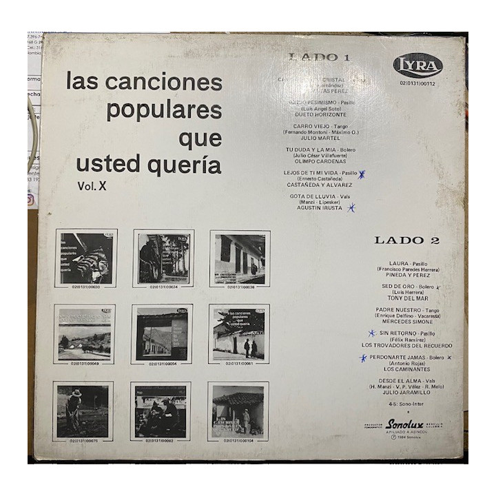 Las canciones populares que usted queria Vol X - Colombia 1984 reverso