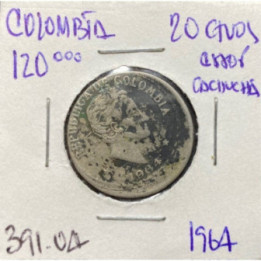 Colombia 20 Centavos 1964 Descentrada - Cachucha JER391.04