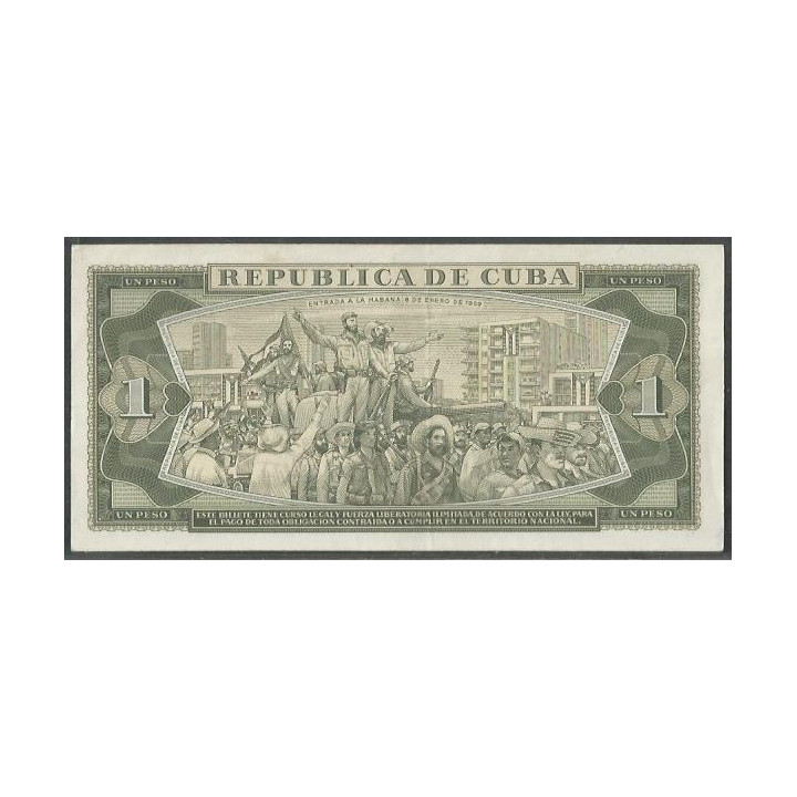 Cuba 1 Peso 1969 P102a reverso