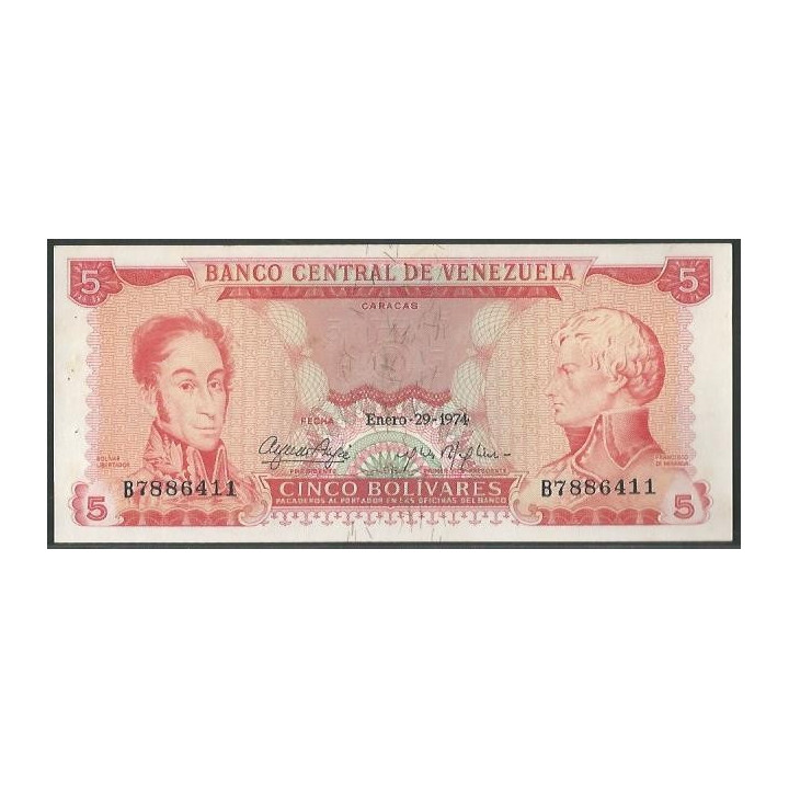 Venezuela 5 Bolivares 29 Ene 1974 B 7 Dig P50h