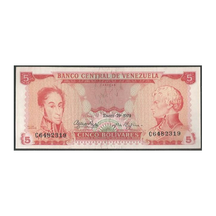 Venezuela 5 Bolivares 29 Ene 1974 C 7 Dig P50h