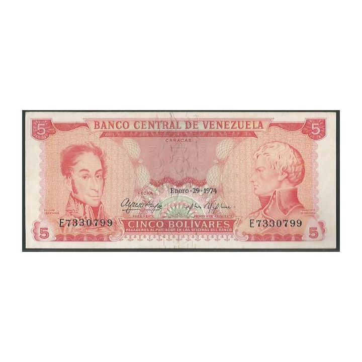 Venezuela 5 Bolivares 29 Ene 1974 E 7 Dig P50h