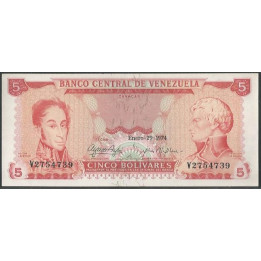 Venezuela 5 Bolivares 29 Ene 1974 V 7 Dig P50h