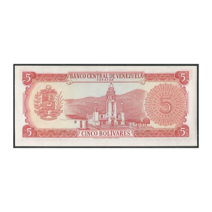 Venezuela 5 Bolivares 29 Ene 1974 V 7 Dig P50h reverso