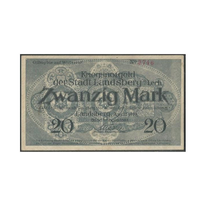 Alemania - Landsberg 20 Mark Abr 1919