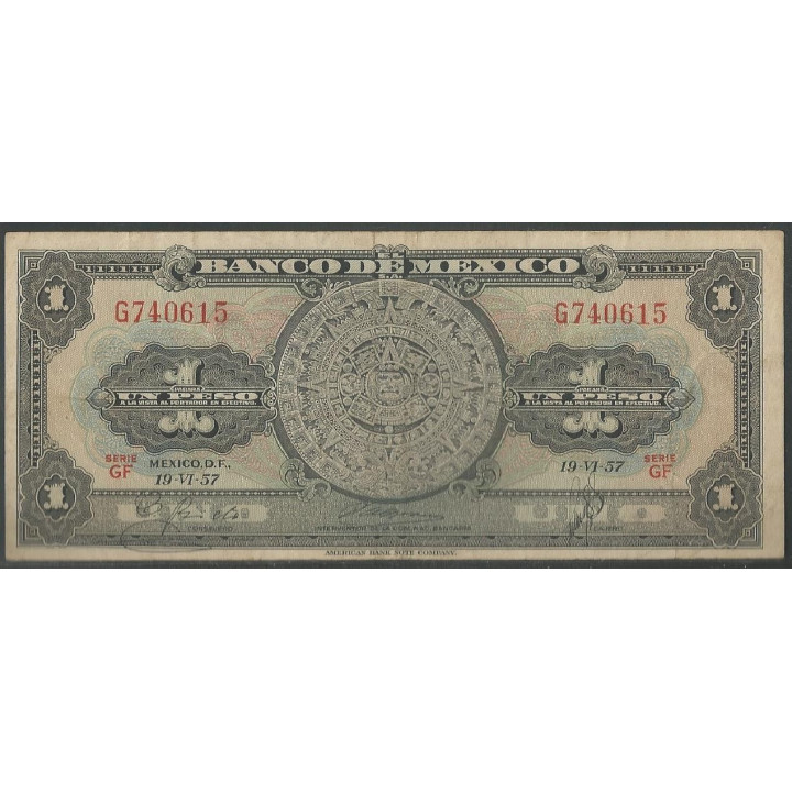 Mexico 1 Peso 19 Jun 1957 Serie GF P59a