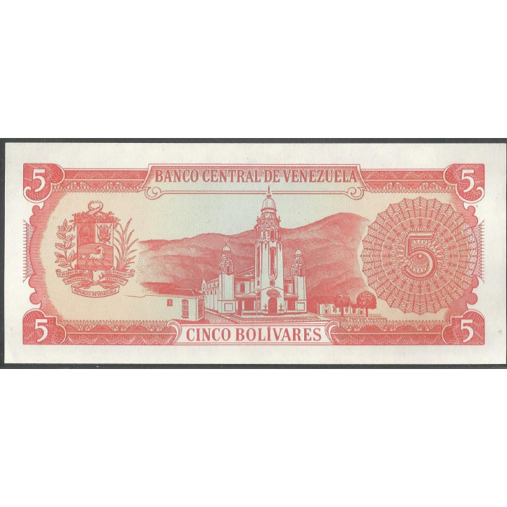 Venezuela 5 Bolivares 21 Sep 1989 U 7 Dig P70a reverso
