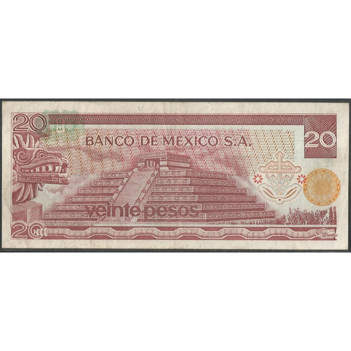 Mexico 20 Pesos 8 Jul 1976 Serie BR P64c reverso