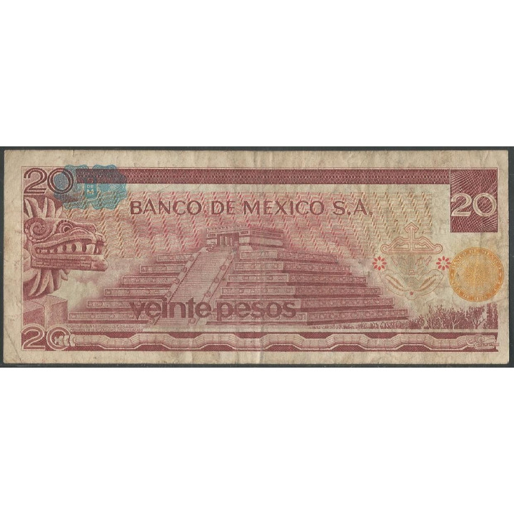 Mexico 20 Pesos 8 Jul 1977 Serie DN P64d reverso