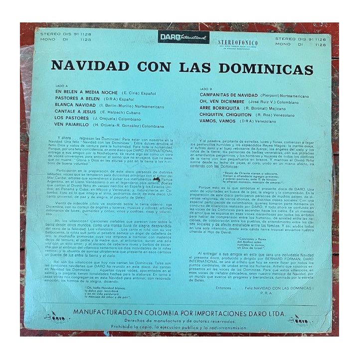 Navidad con las Dominicas - Colombia reverso