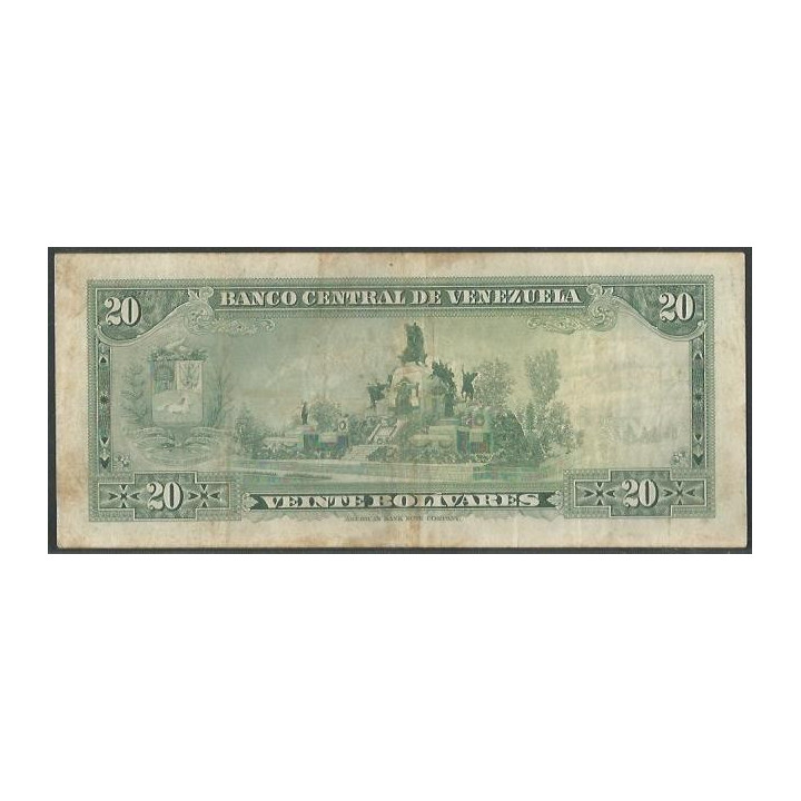Venezuela 20 Bolivares 22 Jun 1971 T7 P52a reverso