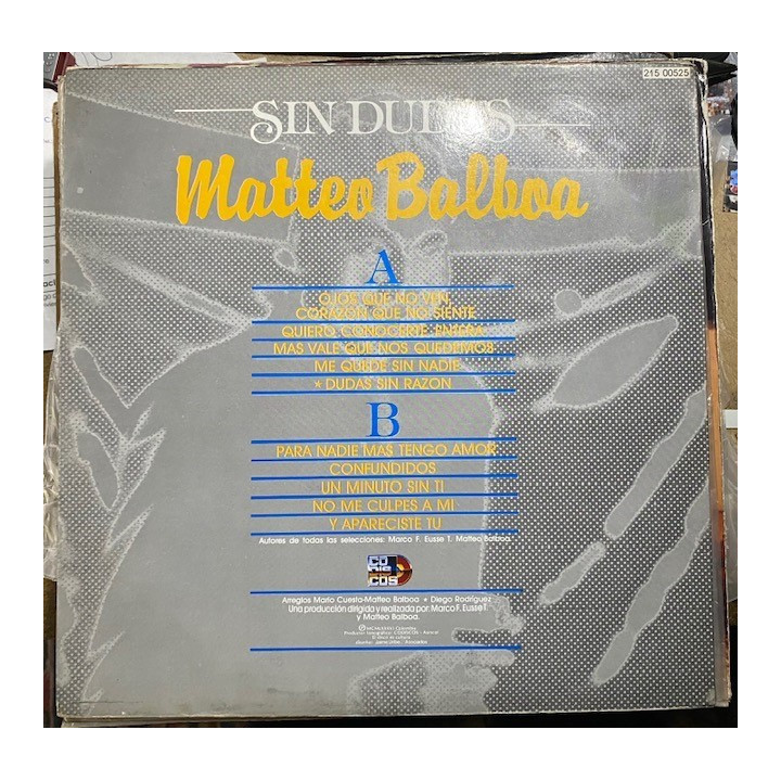 Matteo Balboa Sin dudas - Colombia 1986 reverso