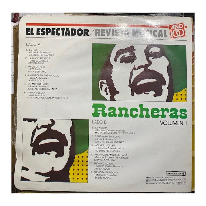 Rancheras Volumen 1 - Colombia reverso