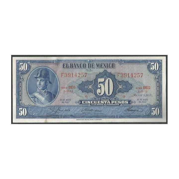 Mexico 50 Pesos 10 May 1967 Serie BEG P49q