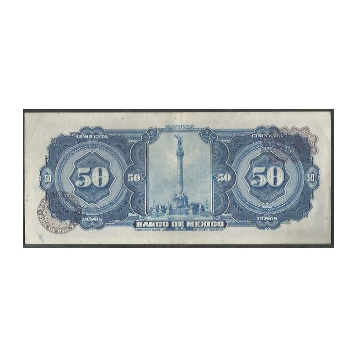 Mexico 50 Pesos 29 Dic 1972 Serie BPR P49u reverso