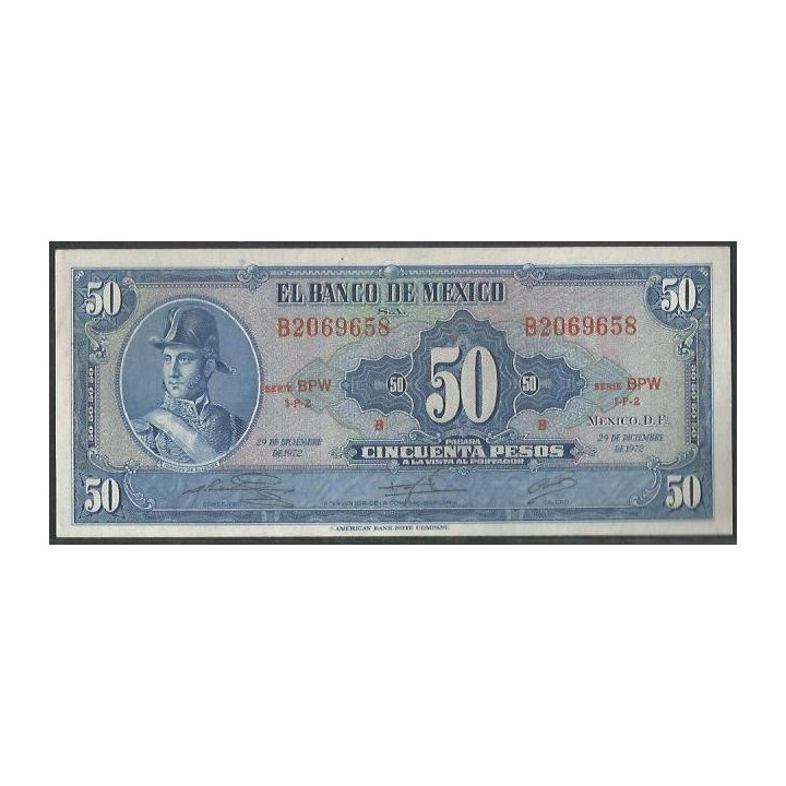 Mexico 50 Pesos 29 Dic 1972 Serie BPW P49u