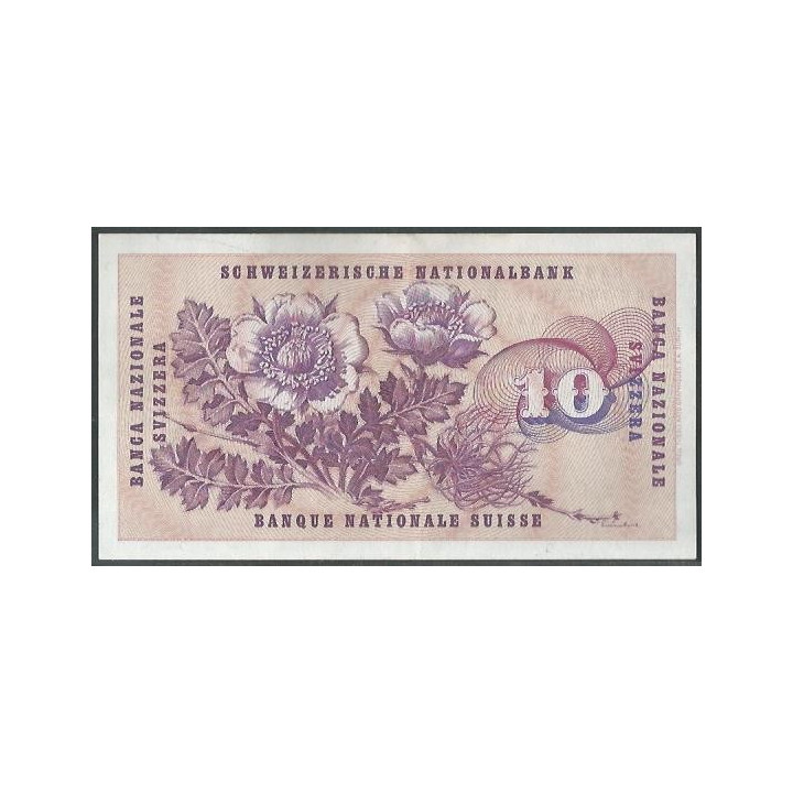 Suiza 10 Franken 6 Ene 1977 P45u reverso