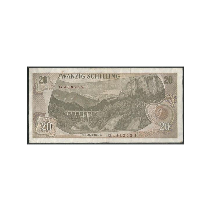 Austria 20 Schilling 2 Jul 1967 P142a reverso