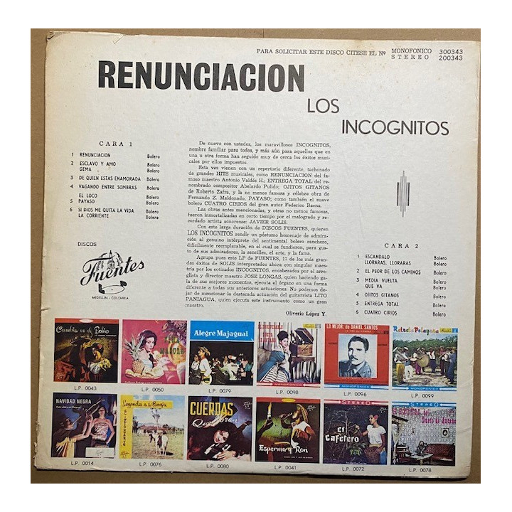 Los Incognitos Renunciacion - Colombia reverso