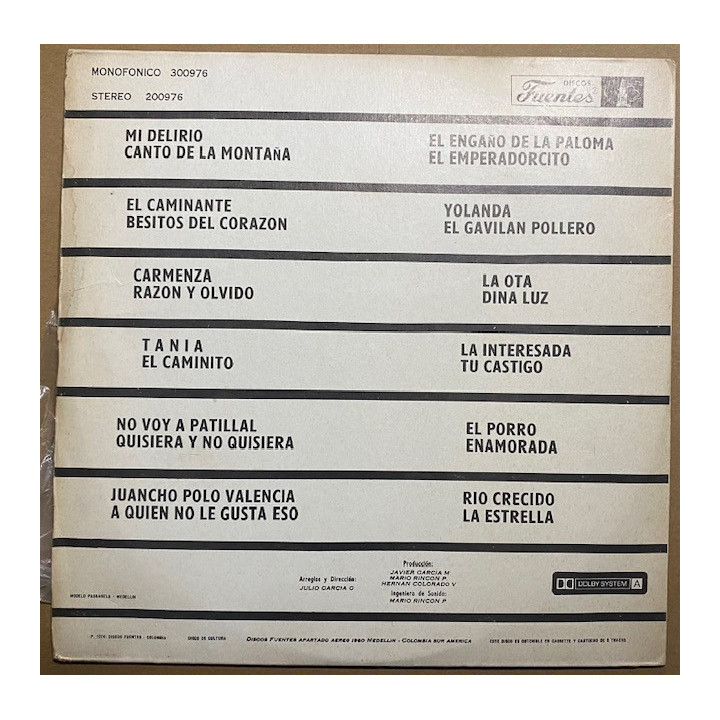 Los Diplomaticos 24 Exitos bailables - Colombia 1974 reverso