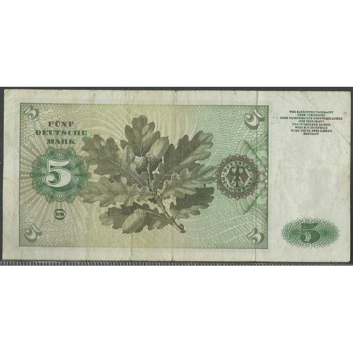 Alemania 5 Mark 2 Ene 1960 P18a reverso