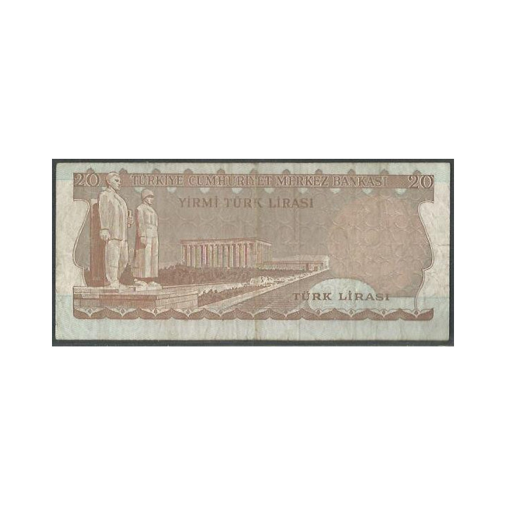 Turkya 20 Liras L1970 (1974) P187a reverso