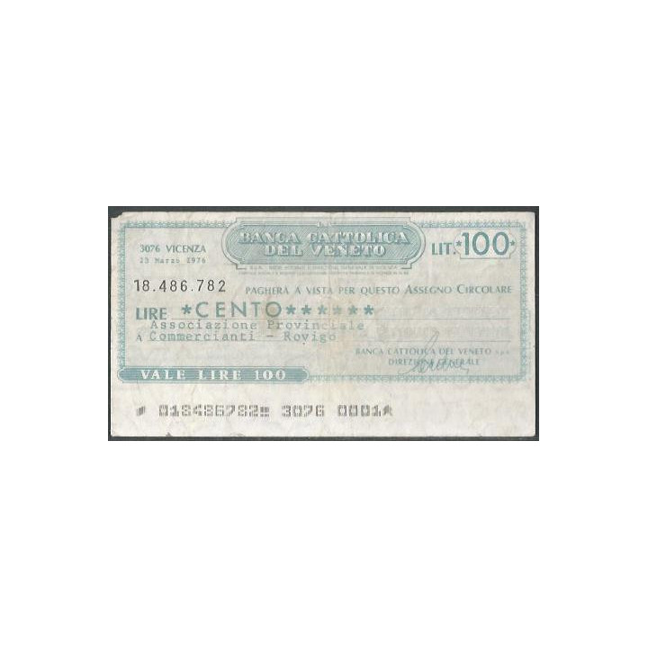 Italia - La Banca Cattolica del Veneto 100 Lire 23 Mar 1976