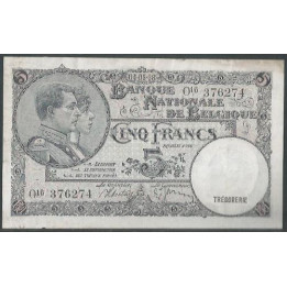 Belgica 5 Francs 4 May 1988 (1938) Error P108x