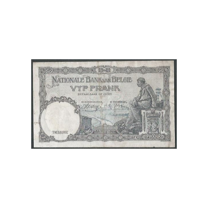 Belgica 5 Francs 4 May 1988 (1938) Error P108x reverso