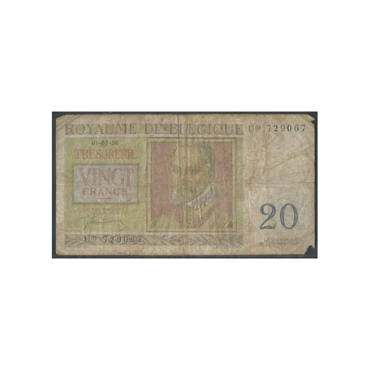 Belgica 20 Francs 1 Jul 1950 P132a