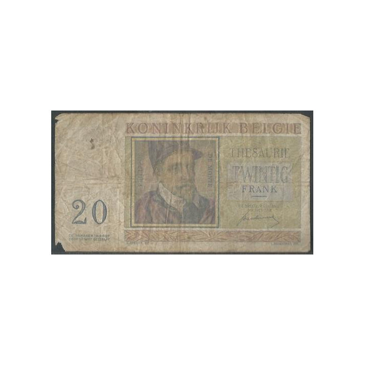 Belgica 20 Francs 1 Jul 1950 P132a reverso