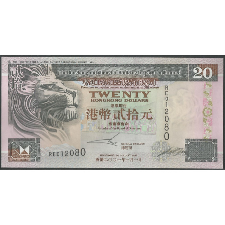 Hong Kong - THK&SBC 20 Dollars 1 Ene 2001 P201d