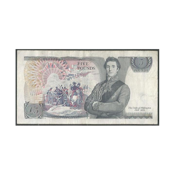 Inglaterra 5 Pounds ND1980-7 P378c reverso